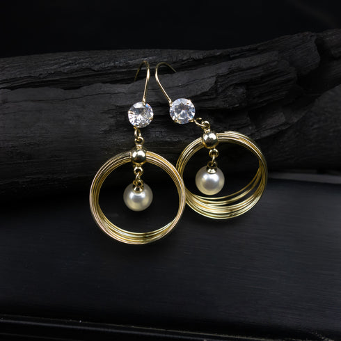 Gold Swirl With Pearl Drops Earrings - D28-1